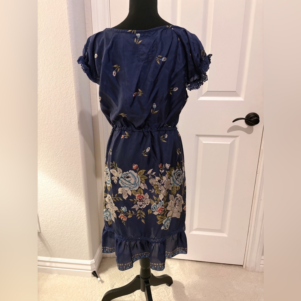 Johnny Was Floral Navy Blue Silk Dress Small - Picture 6 of 7